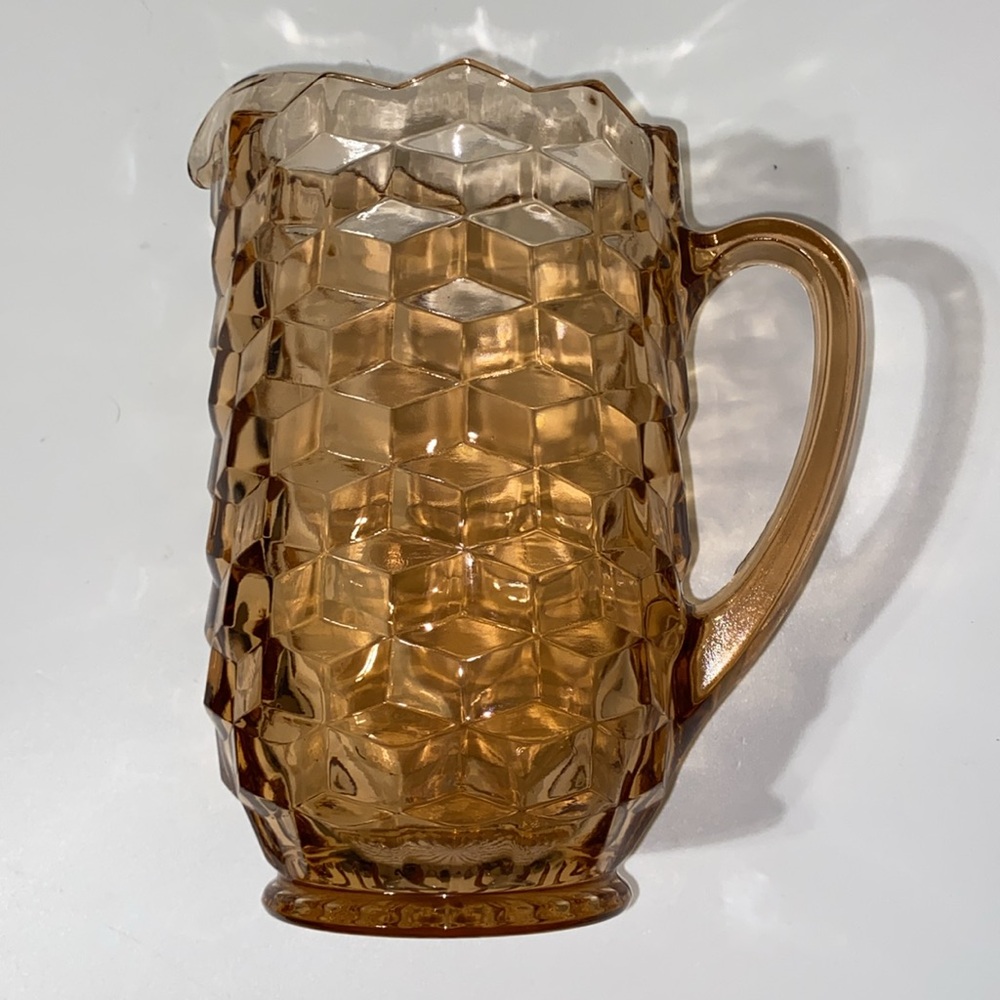 Vintage Fostoria Cubist Pattern Pink Glass Pitcher 48oz  8” tall beautiful